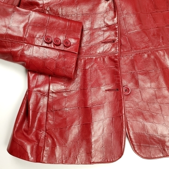 New Identify Red Genuine Leather Embossed Jacket  Sz 8 - Picture 4 of 15